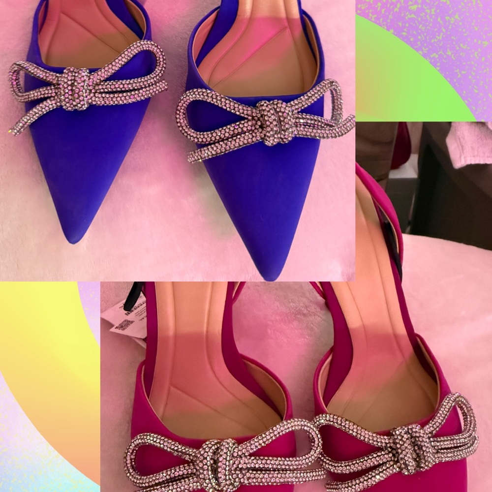 Zara Blue and Pink Heels with Rhinestone Bow new